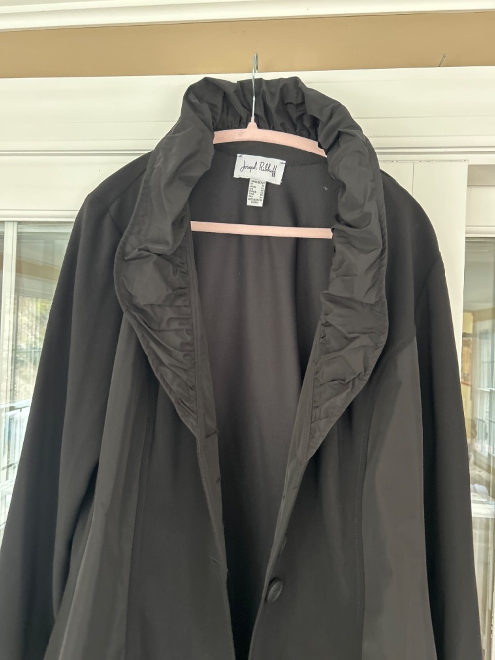 Joseph Ribkoff Black Coat Style 193425 Ruching Collar Button Down EUC Sz 20 - Picture 3 of 13